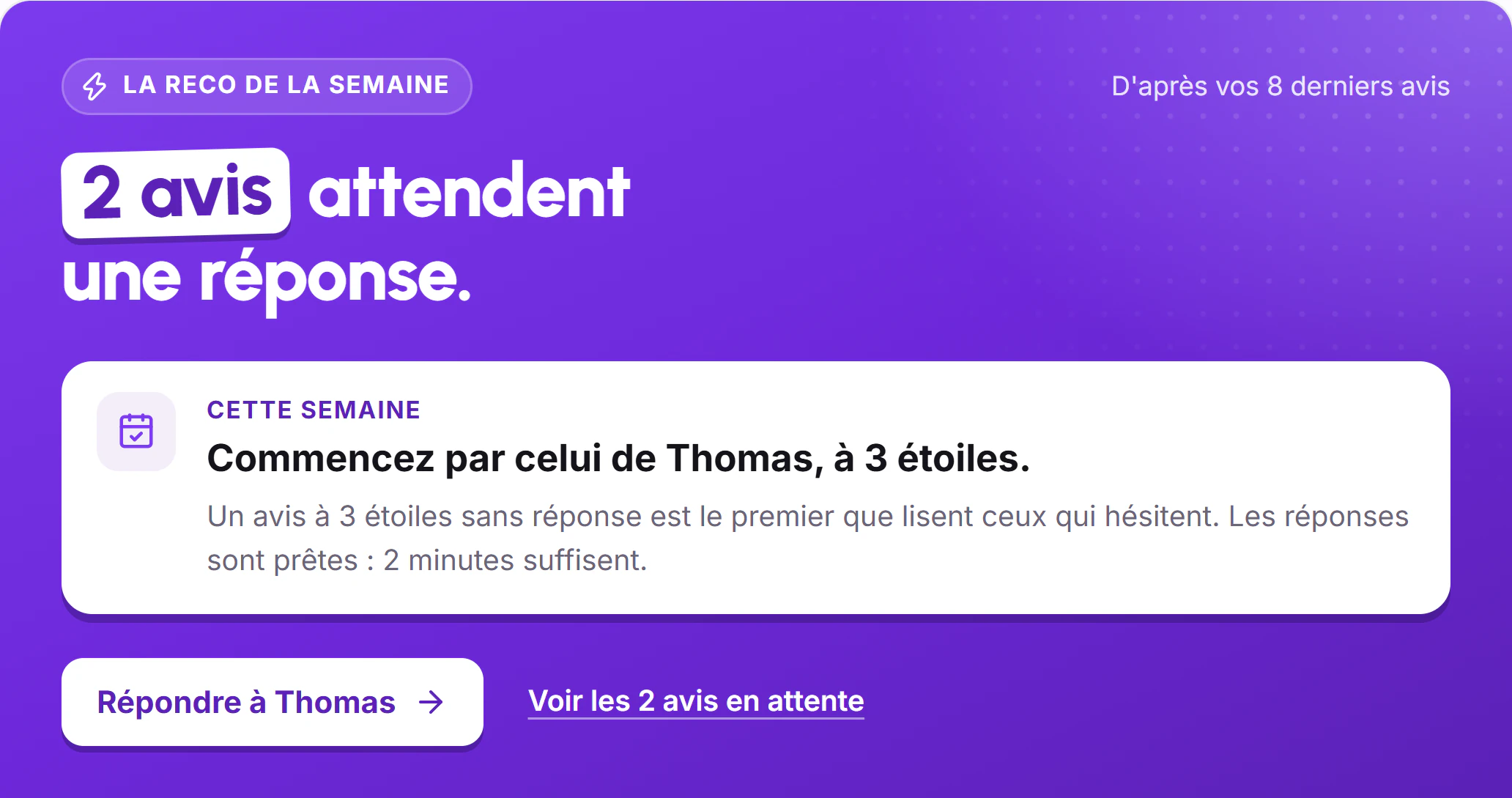 La reco de la semaine : deux avis attendent une réponse, commencez par celui de Thomas.